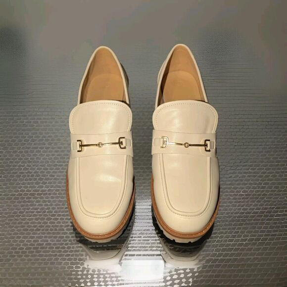 ZBY Cream Platform Chunky Loafers with Gold Accent Size 10 - Picture 2 of 6